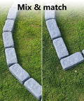 Realistic Faux Stone Landscape Edging Kit With 24 Bricks, 15.5 Ft Total arranged on lawn, close-up view of interlocking design.