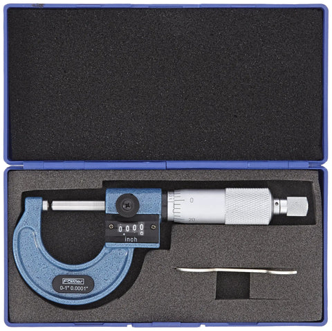 Digit Counter Micrometer Pro Grade with ball anvil and spindle 0 to 1 inch measuring range in protective case