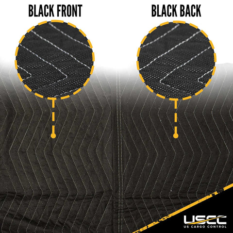Heavy Duty 12 Pack Large Moving Blankets 80 X 72 Inches Black Polyester Furniture Pads For Movers And Shippers, showing front and back details.