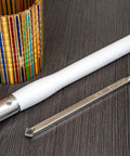 Three-piece carbide woodturning tool set for acrylic/resin; 9-inch tools with 12-inch colored handles.