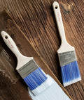 Two Pack Wood Handle Paint Brush Set Featuring 3 Inch Flat And 2.5 Inch Angled Sash Brushes, Lightweight Treated Wood Grip