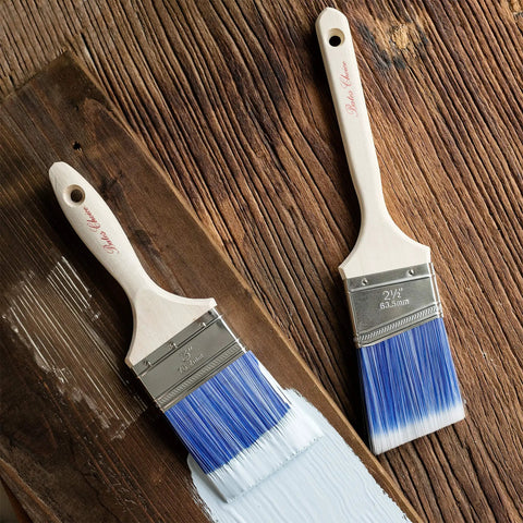 Two Pack Wood Handle Paint Brush Set Featuring 3 Inch Flat And 2.5 Inch Angled Sash Brushes, Lightweight Treated Wood Grip