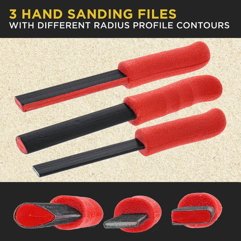 Contour Hand Sanding Block Set With 40 Sheet Hook Loop Sandpaper Kit 3 Piece Teardrop Convex Radius Profiles