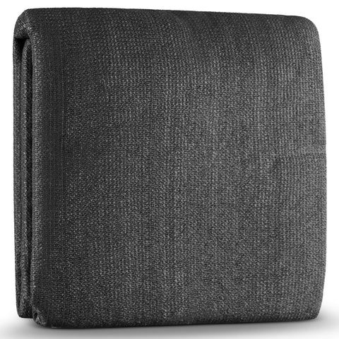 Folded Three By Sixteen Foot Balcony Privacy Screen With UV Protection Blocks Sunlight Windscreen Shade Netting Weather Resistant