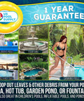 Five Foot Leaf Skimmer Pool Net With Adjustable Aluminum Pole Sections used in pools, spas, hot tubs, and ponds for debris cleanup.