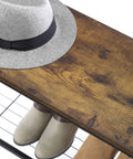 Industrial Entryway Bench With Hidden Storage Shelf, Durable Engineered Wood Top Holds Up To 250 Lbs, shoes underneath