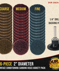 Beast Mode 46 Piece 2 Inch Sanding Discs Variety Pack with Quick Change Heavy Duty Backing Pad and Adapter Holder, coarse, medium, and fine grit.
