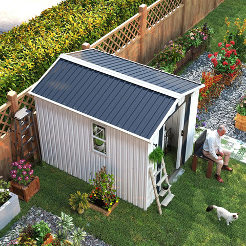 Heavy Duty 8x6 Ft Outdoor Metal Storage Shed With Reinforced Frame Lockable Doors Air Vents Weatherproof Built To Last Garden Tool Shed