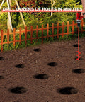 Heavy Duty Garden Auger Drill Bit For Planting 2 Inch By 32 Inch Spiral Bulb Planter in soil by a wooden fence