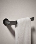 Avid Towel Arm Matte Black Open Ended Design For Easy Access Premium Metal Construction with white towel on wall