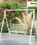 Heavy Duty Metal Porch Swing Stand For Outdoor Use 528 Lb Weight Capacity A Frame Hanging Chair Stand For Backyard Patio Lawn Playground White Stand Only with plants.