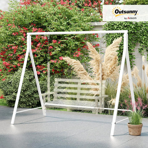 Heavy Duty Metal Porch Swing Stand For Outdoor Use 528 Lb Weight Capacity A Frame Hanging Chair Stand For Backyard Patio Lawn Playground White Stand Only with plants.