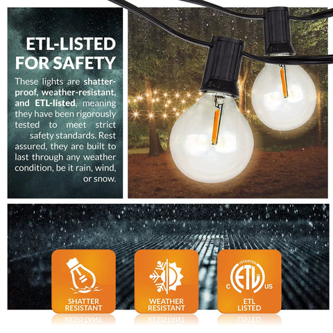 ETL-listed 48Ft 15-Socket LED Outdoor String Lights With Remote Control Alexa Compatible And Smart Life App Dimmable