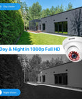 Split image showing day and night vision from Four Pack 2MP 1080p HD TVI Dome Security Cameras Kit For Indoor And Outdoor Use.