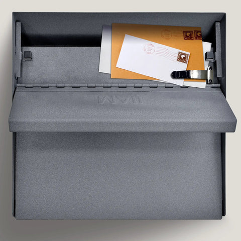 Locking Wall Mount Mailbox With Large Capacity Heavy Duty Electrogalvanized Steel Granite Finish Anti Pry Latch showing mail inside
