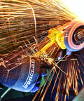 Heatworx Heavy Duty Heat Resistant Gloves With Silicone Palm, Kevlar Liner And Shell, Rated To 600°F, in use with angle grinder