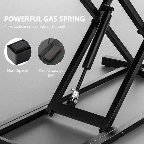 Powerful gas spring mechanism of the Epic Height Adjustable Sit To Stand Desk Converter for smooth adjustments, black metal frame