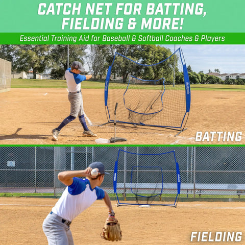 Team Tone 7 Ft By 7 Ft Baseball And Softball Practice Net for Hitting, Pitching, Fielding in Royal with player on field