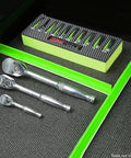 Two-Piece Plastic Drawer Divider Set With Adhesive Backing For Easy No-Fuss Install, Drawer Organizer And Tool Box Dividers In Green.