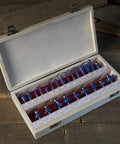 24 Piece Router Bit Set With 0.25-Inch Shank And Wooden Storage Case For Woodworking, DIY Home Improvement Kit in open case