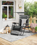 Zero Gravity Patio Lounge Chair With Cup Holder Tray Canopy Shade And Headrest Padded Adjustable Recliner on patio