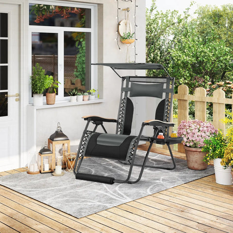 Zero Gravity Patio Lounge Chair With Cup Holder Tray Canopy Shade And Headrest Padded Adjustable Recliner on patio