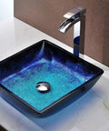 Blazing Blue Rectangular Glass Vessel Sink For Modern Bathrooms Top Mount Above Counter Vanity Bowl With Durable Tempered Glass Slick