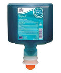 Deb Stoko InstantFOAM non-alcohol hands-free soap dispenser, blue, wall-mounted unit.