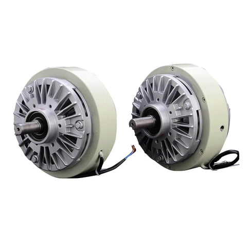 Side view of Magnetic Particle Clutch And Powder Brake System with Adjustable Torque Control, dual axle design for precise motion.