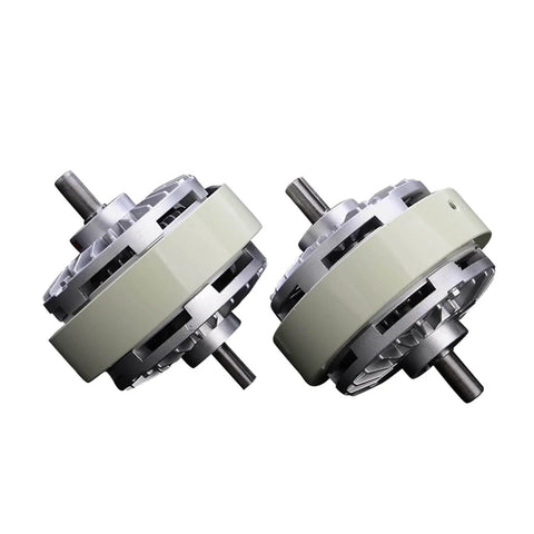 Magnetic Particle Clutch And Powder Brake System With Adjustable Torque Control, dual axle design, shown in side view for automated machinery.
