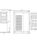 Technical diagram of frequency drive included with Air Cooled Spindle Kit 1.5kW ER16, showing dimensions and buttons.
