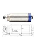 Air Cooled Spindle Kit 1.5kW ER16, 80mm Shaft, Four P4 Bearings, 0.01mm Runout, Frequency Drive Included with technical diagram