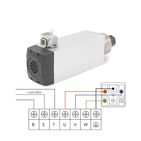 Air Cooled CNC Spindle With Four Ceramic Ball Bearings 3.5kW ER25 Tooling Includes 3.7kW VFD Inverter 380V front view wiring diagram