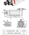 Air Cooled CNC Spindle Motor Kit 1.5KW 2.2KW 3.5KW 6KW Range 220V Or 380V 24000 RPM ER32 120x103mm Four Bearings diagram and specs