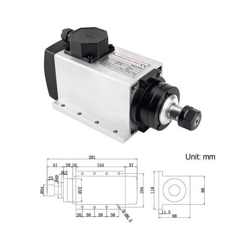 Air Cooled CNC Spindle Kit 220V 2.2KW Spindle Motor With 2.2KW VFD ER20 Collets technical drawing