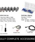 Image showing ER20 collet set, drill bits, aviation wire, power wire, and wrenches for Air Cooled CNC Spindle Kit 220V 2.2KW Spindle Motor