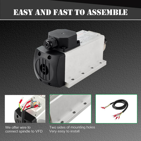 Air Cooled CNC Spindle Kit 220V 2.2KW Spindle Motor With 2.2KW VFD ER20 Collets Aviation Wire Power Wire Drill Bits For CNC Routers