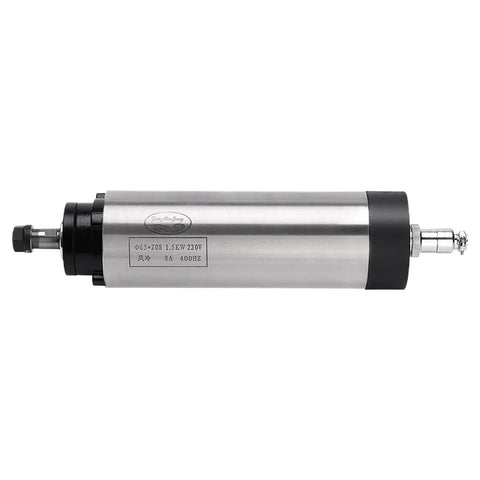 Air Cooled CNC Spindle Motor 1.5KW 220V Dual Voltage 110V Option 24000 RPM 65mm Bore shown in horizontal position.