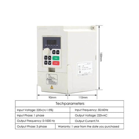 Powerful 1.5 kW ER11 Air Cooled Spindle Motor For CNC Machines With 1.5 kW Inverter VFD dimensions and tech specs