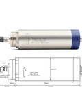 Powerful 1.5 kW ER11 Air Cooled Spindle Motor For CNC Machines With 1.5 kW Inverter VFD shown with measurements illustration