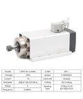 Air Cooled CNC Spindle Motor With Flange Square Mount, 1.5kW ER11, 4 Bearings, 380V, aluminum housing, side view