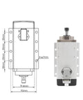 Front view of Air Cooled CNC Spindle Motor With Flange Square Mount, 1.5kW ER11, 4 Bearings, 380V aluminum housing with diagram