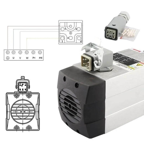 Square Air Cooled CNC Spindle Motor With ER20 Chuck And Four Bearings 1.5kW 380V Inverter Speed Control diagram and components