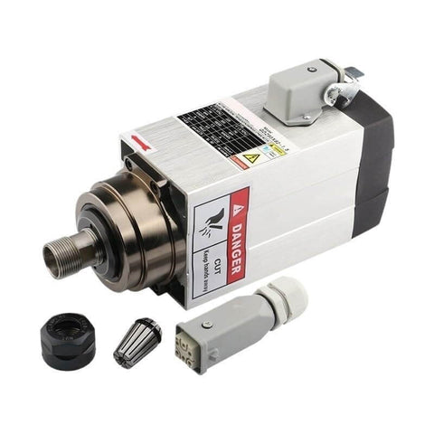 Square Air Cooled CNC Spindle Motor With ER20 Chuck And Four Bearings 1.5kW 380V Inverter Speed Control shown with components
