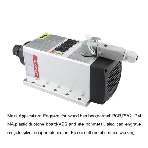 Air Cooled Spindle Motor Three Point Five Kilowatt 220V Or 380V With ER20 Chuck Four Bearing Square Flange Dustproof Design