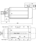 Technical drawing of Air Cooled Spindle Motor Three Point Five Kilowatt 220V Or 380V With ER20 Chuck, dimensions and structure details