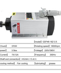 Front view of Air Cooled Spindle Motor Three Point Five Kilowatt 220V Or 380V With ER20 Chuck Four Bearing Square Flange for CNC Machining
