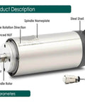 Air Cooled CNC Spindle Motor 800W 220V with ER11 collet, labeled features, and steel shell, ideal for PCB processing and metal engraving