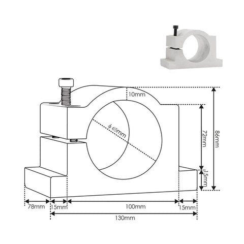 Rugged 0.8kw ER11 Air Cooled CNC Spindle Motor With 65mm Mount diagram showing dimensions and side view of the 65mm bracket