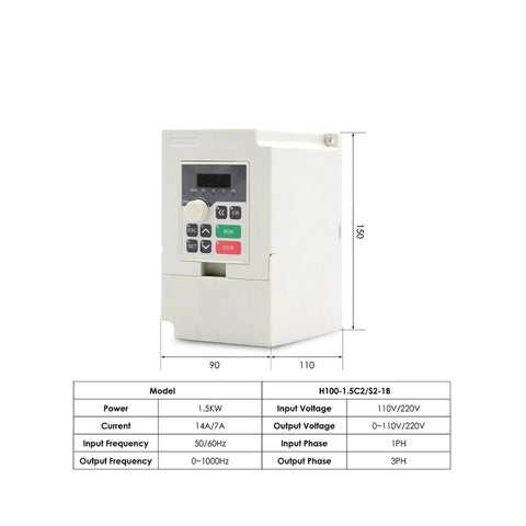 H100 Frequency Drive for Air Cooled Spindle Motor 1.5kW ER16, 65mm Shaft, 65x258mm Body, Four Bearings, 110V CNC Spindle